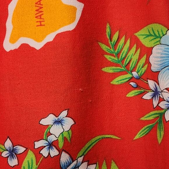 Vintage Hilo Hatties Red Hawaiian Floral Map Maxi Dress Small - Picture 7 of 7
